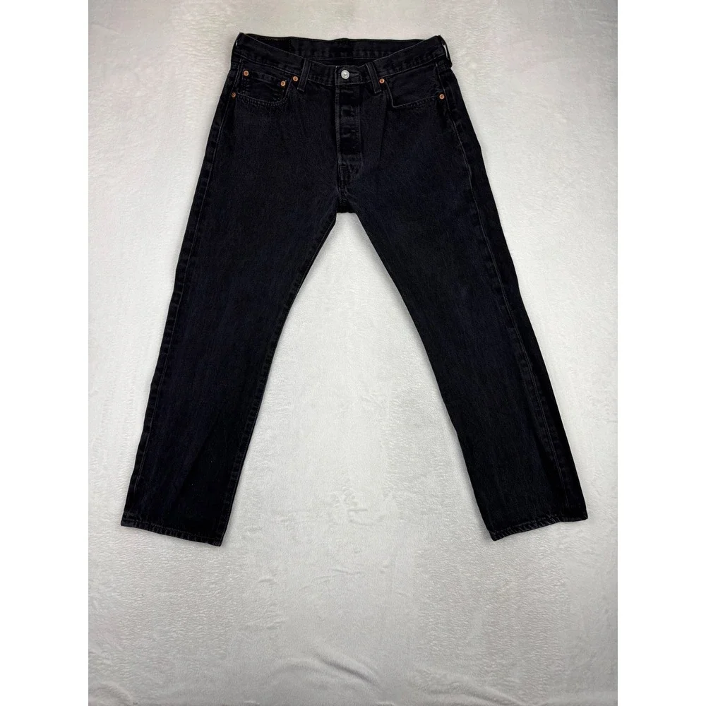 Levis 501 Mens 34x30 Jeans Fuzzy Black Washed Denim Grungy Fades